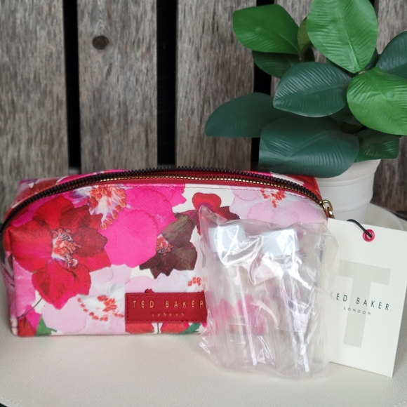 NEW Ted Baker Pink and Red Pressed Flowers Loaf Cosmetic Bag - Picture 9 of 11